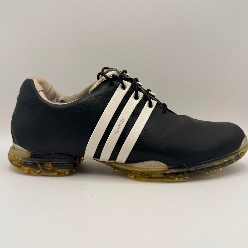 Adidas adiPURE Men's 8 Golf Shoes Black White Leather Tour 360 Spiked Traxion